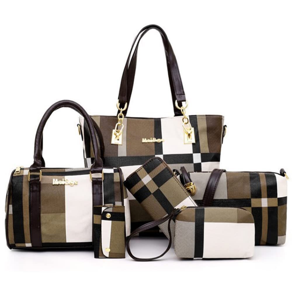 5752 6pcs Totes Purses And Handbags Set Pu Leather Shoulder Bags Satchel